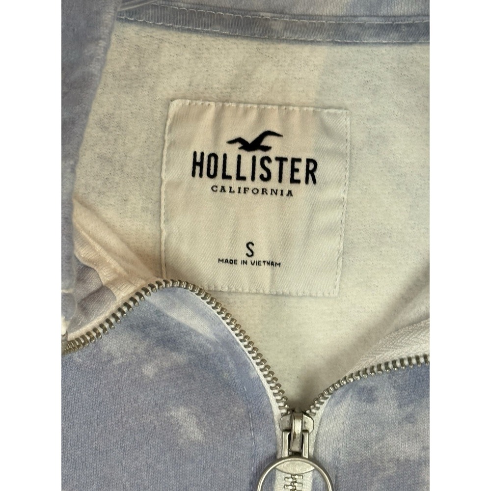 Hollister Blue Tie Dye Cropped Quarter Zip Sweatshirt S Pullover Cozy Y2K Casual - Picture 5 of 11